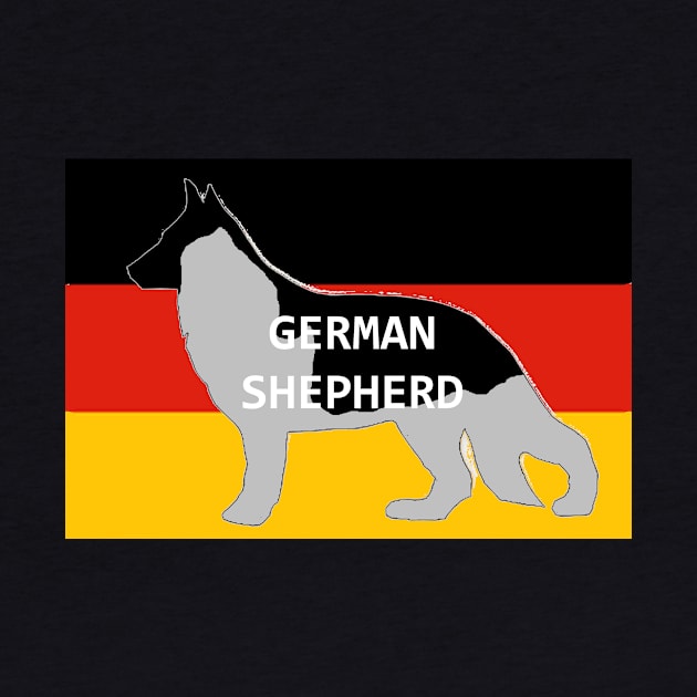 german shepherd black and silver name silhouette on flag by Wanderingangel